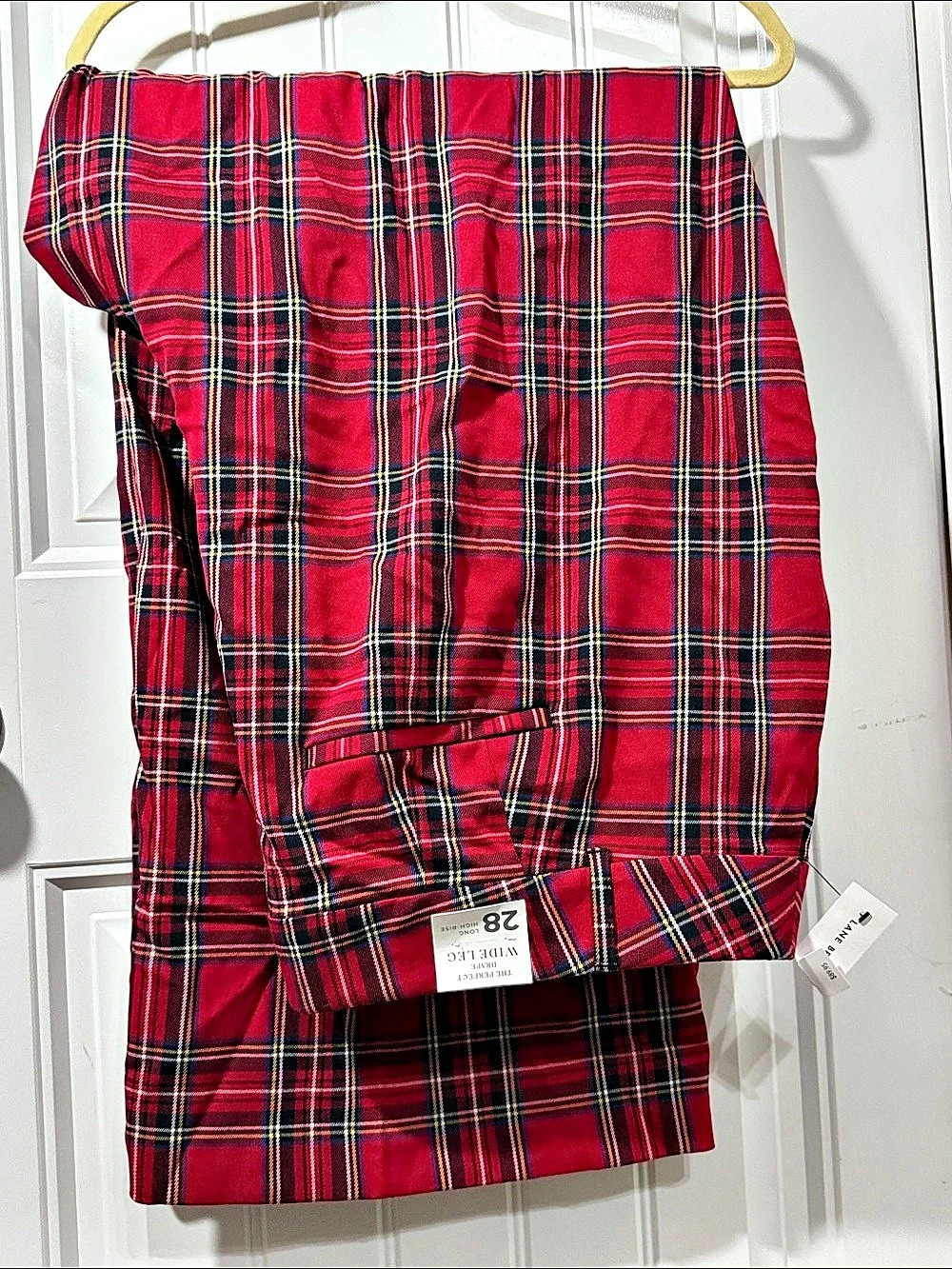 Lane Bryant The Perfect Drape High-Rise Plaid Wide Leg Pant Red & Black Waist 28